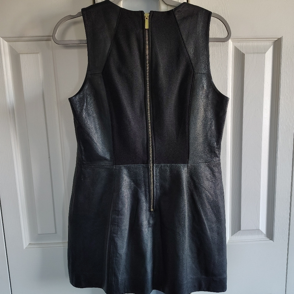 Michael Kors Faux Leather Black Mini Dress w Gold Zippers 8 - Picture 4 of 9